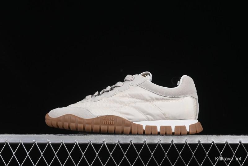 Miu Miu Suede Round Toe Lace-Up Women's Low-Top Casual Shoes in Beige - 99D4