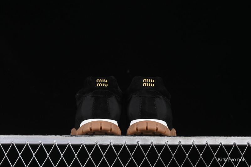 Miu Miu Suede Round Toe Lace-Up Women's Low-Top Casual Shoes - 99D4