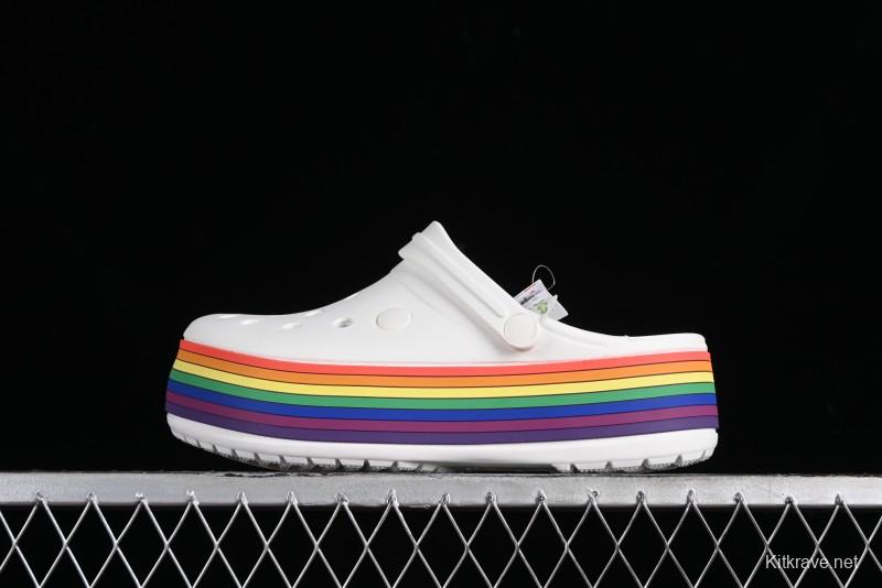 Crocs Crocband Platform Rainbow Comfortable Thick-Soled Clogs - B.D4