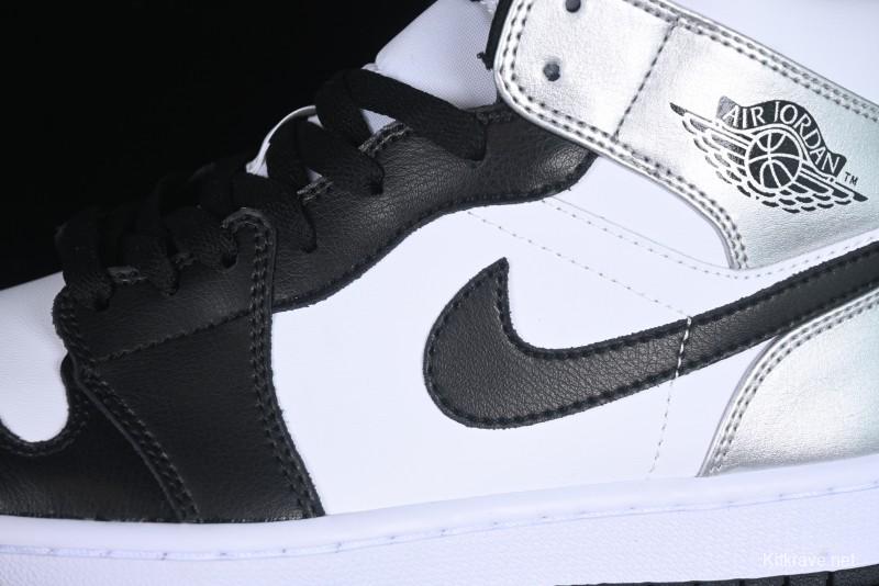 Nike Air Jordan 1 Mid AJ1 Basketball Shoes in Black White Silver - DQ8423-103