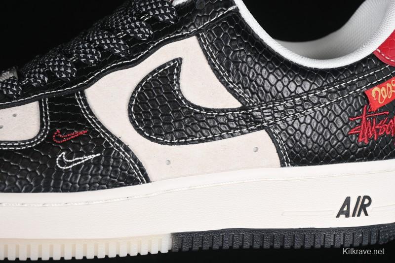 Nike Air Force 1 '07 Low Stussy Collaboration Year of the Snake Limited Edition Black Snake Dual-Color Casual Sneakers - HH7518-034