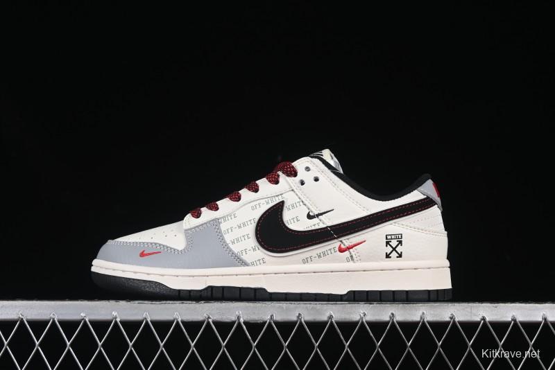 Nike SB Dunk Low Off-White Collaboration Double Swoosh Beige Grey Anniversary High-End Custom Low-Top Casual Skate Shoes - XS6089-507