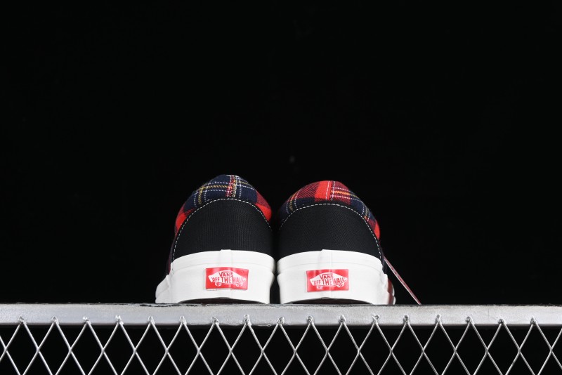 Vans Era Low-Top Skate Shoes with Black Canvas and Red Scottish Plaid Checkered Design - VN0A2RR1QWP