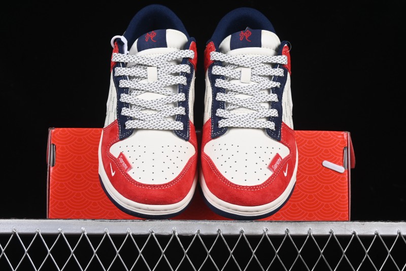 Nike SB Dunk Low Supreme Collaboration - China Red with 3D White Swoosh Anniversary Custom Low-Top Casual Sneakers - FC1688-209