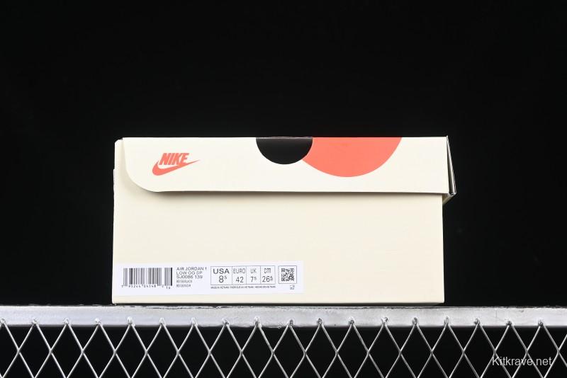 Nike Travis Scott x Fragment Design x Air Jordan 1 Low OG SP AJ1 Stussy Collaboration - Black Hook Dual-Tone Drawstring Low-Top Casual Sneakers - SJ0086-139