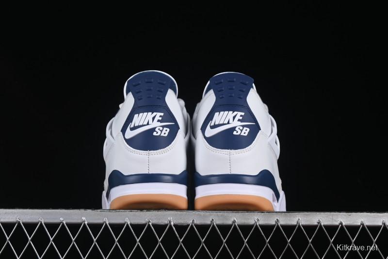 Nike SB x Air Jordan 4 Retro "Navy" White Blue Basketball Shoes - DR5415-100