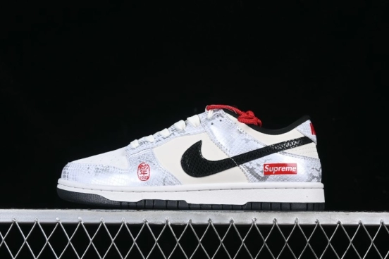 Nike SB Dunk Low Supreme Collaboration Year of the Snake Limited Edition White Snake Anniversary High-End Custom Low-Top Casual Sneakers - AG3702-852