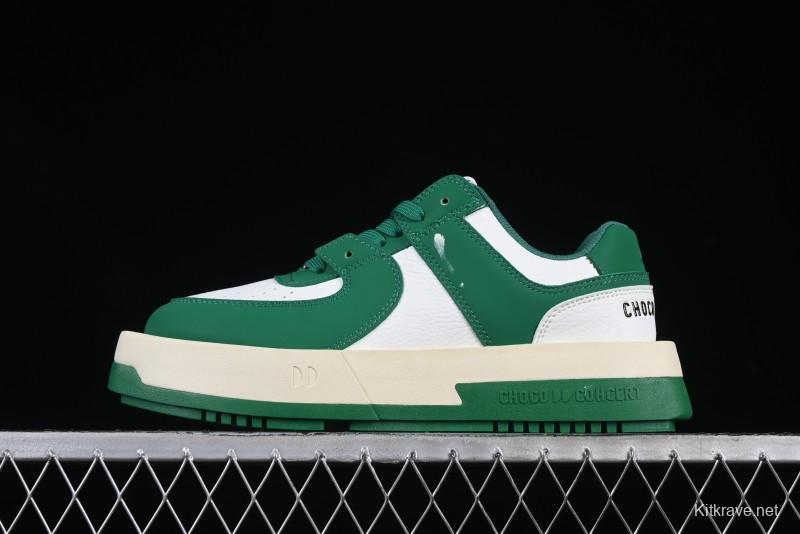 Choco Concert Leather Round Square Asymmetric Fashion Sneakers White Green - AJE5