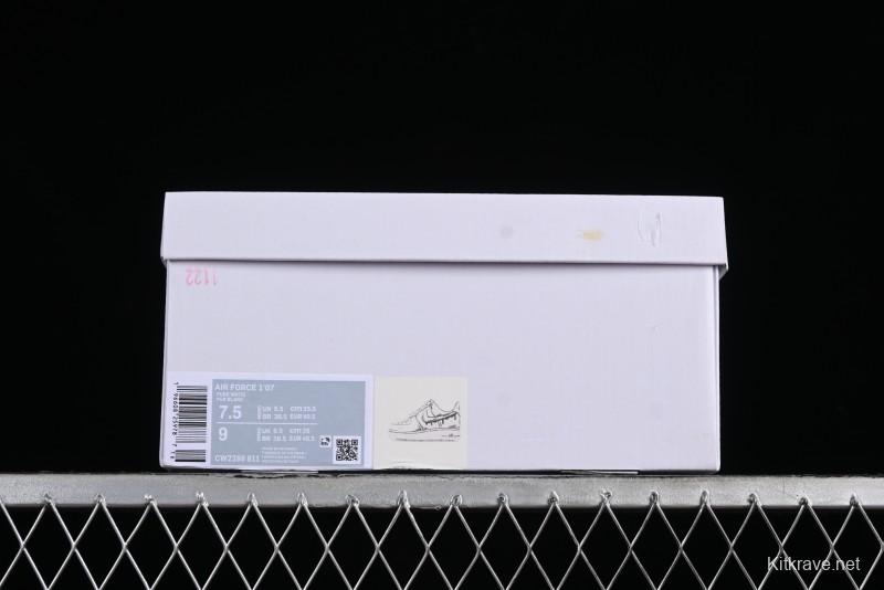 Nike Air Force 1 '07 Low Casual Sneakers with Black and White Hand-Drawn Manga Design - CW2288-811