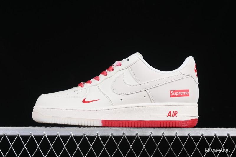 Nike Air Force 1 '07 Low Supreme Collaboration Beige Red Color Block Low-Top Casual Sneakers - BB7577-216