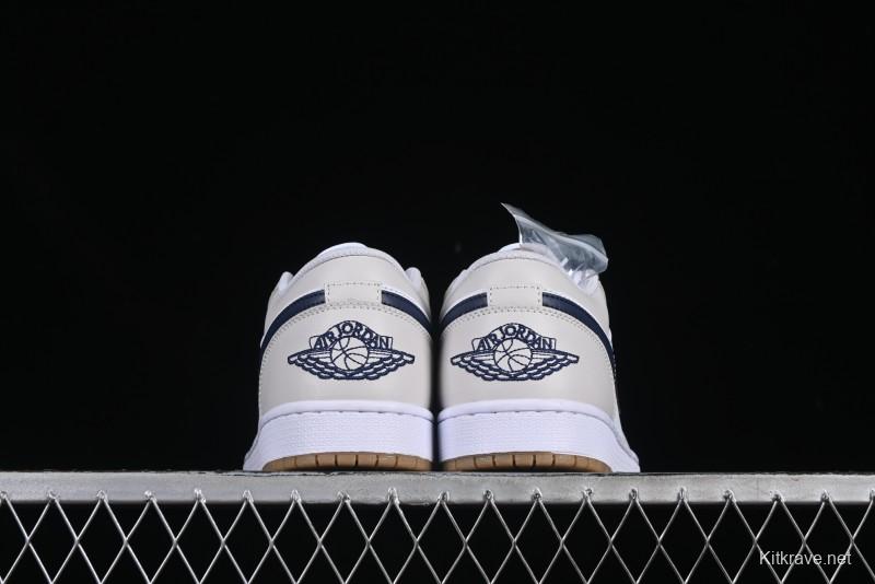 Nike Air Jordan 1 Low AJ1 Casual Sneakers with Cream and Blue Accents - 553558-146
