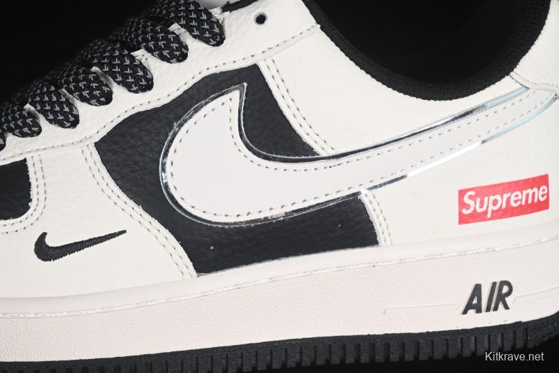 Nike Air Force 1 '07 Low Supreme Collaboration Beige Black Spliced Casual Sneakers with Strap - HH7518-056