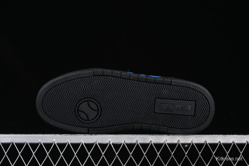 NY Yankees Black Leather Sneakers with Bold Blue Logo