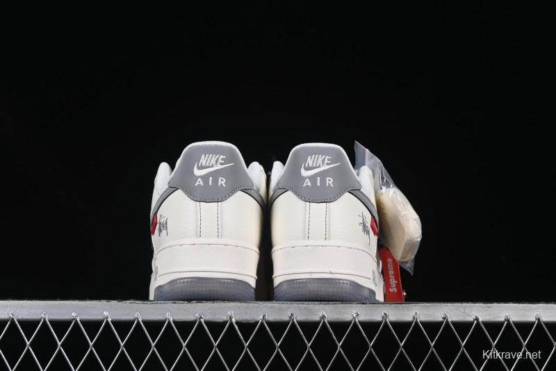 Nike Air Force 1 '07 Low Stussy Collaboration Dual-Tone Grey Swoosh Casual Sneakers - HH7518-037