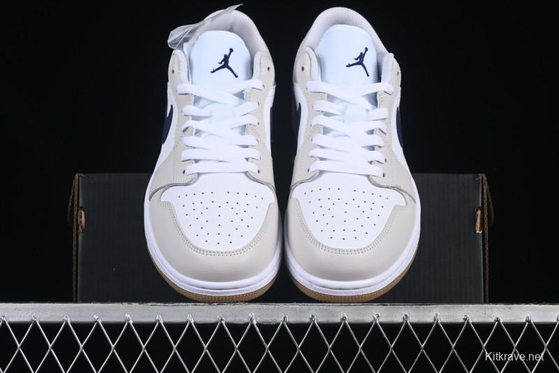 Nike Air Jordan 1 Low AJ1 Casual Sneakers with Cream and Blue Accents - 553558-146