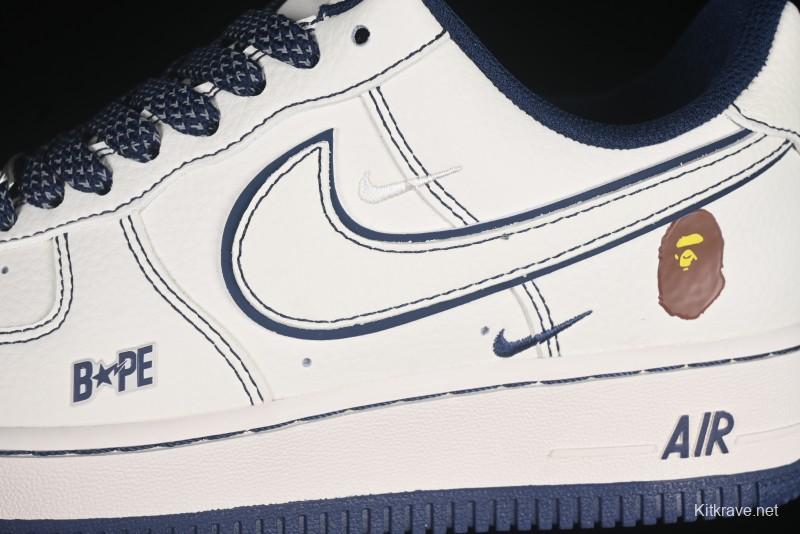 Nike Air Force 1 '07 Low Bape Collaboration Off-White Navy Blue Casual Sneakers - HH7518-066