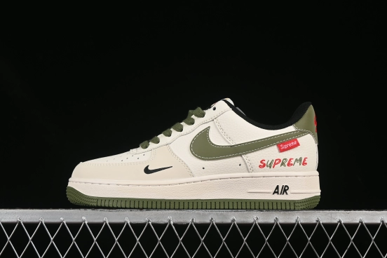 Nike Air Force 1 '07 Low Supreme Collaboration Military Green Red Logo Casual Sneakers - XS1958-566