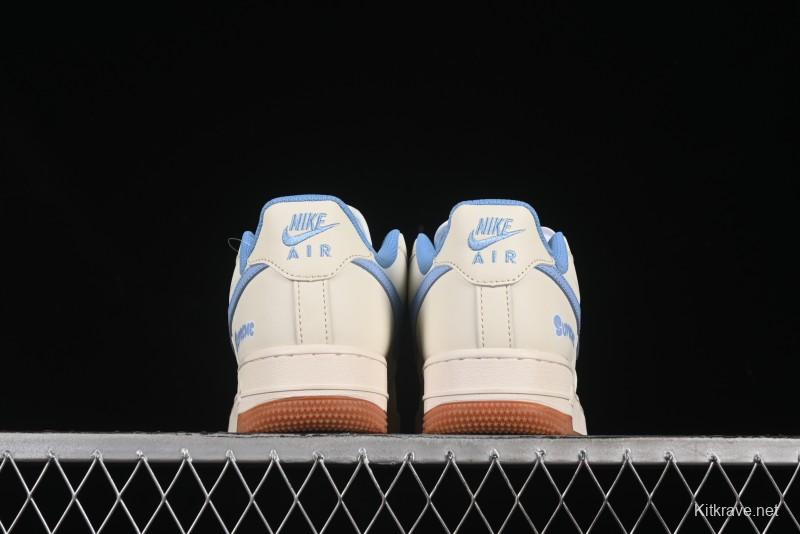 Nike Air Force 1 '07 Low Supreme Collaboration Blue Swoosh Gum Sole Casual Sneakers - XS1958-547
