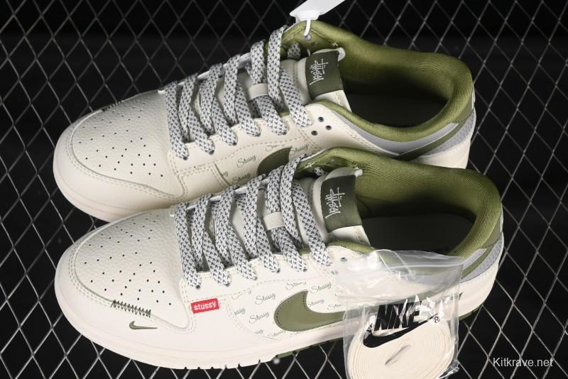 Nike SB Dunk Low Stussy Collaboration 3D Green Swoosh Anniversary Custom Low-Top Skate Shoes - XS6089-538