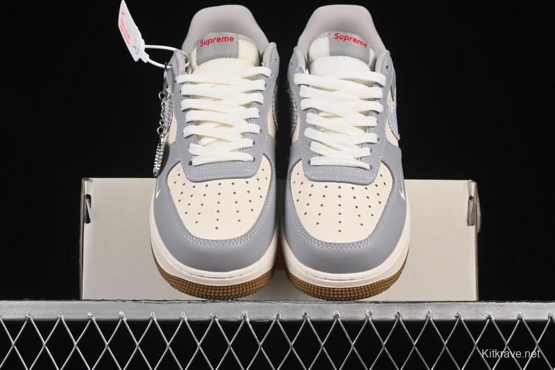 Nike Air Force 1 '07 Low Supreme Collaboration Light Grey Gum Casual Sneakers - KK1988-075