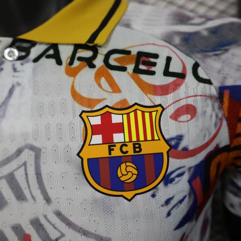 Player Version 25/26 Barcelona White with Graffiti Art Pattern Jersey