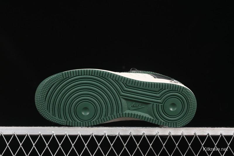 Nike Air Force 1 '07 Low Stussy Collaboration Black Green Swoosh Casual Sneakers - XS1958-572