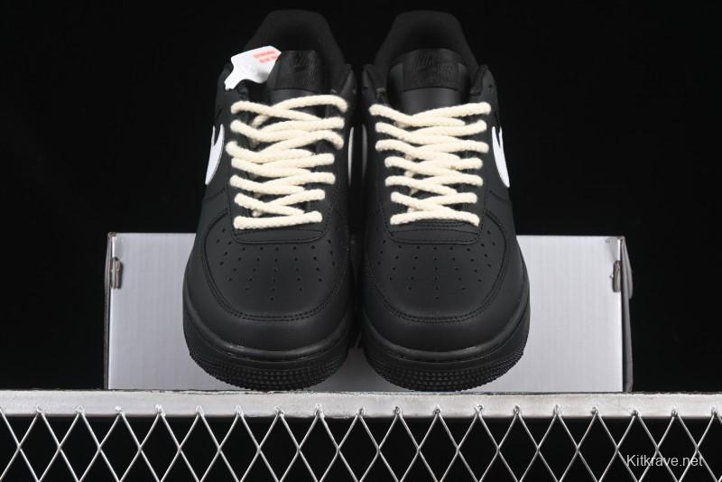Nike Air Force 1 '07 Low Casual Sneakers in Black & White with Hemp Rope Detailing - ZH0316-073
