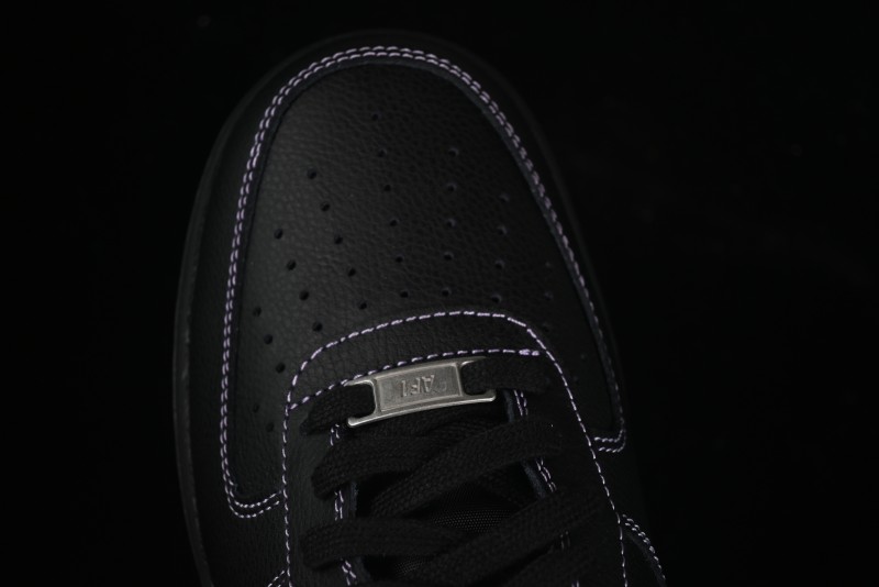 Nike Air Force 1'07 Low Casual Sneakers in Black with Purple Swoosh - HQ2037-001