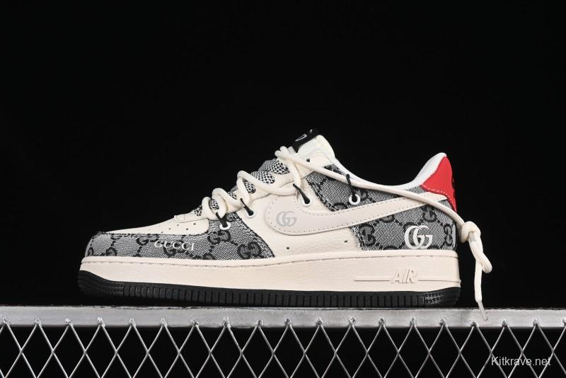 Nike Air Force 1'07 Low Gucci Collaboration Grey Pattern Drawstring Casual Sneakers - YX5066-319