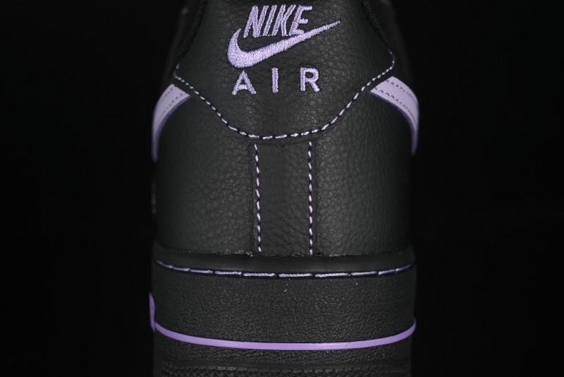 Nike Air Force 1'07 Low Casual Sneakers in Black with Purple Swoosh - HQ2037-001