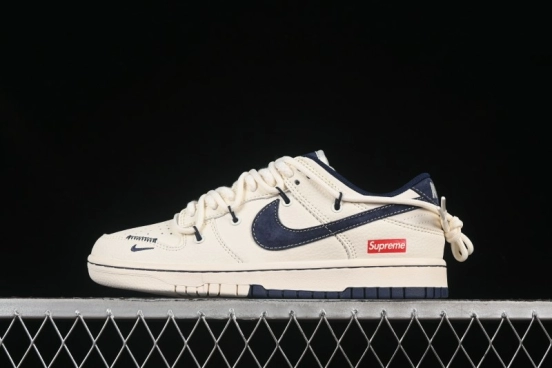 Nike SB Dunk Low Sup Series Strap White Navy Swoosh Anniversary Custom Low-Top Casual Skate Shoes - YX5066-279