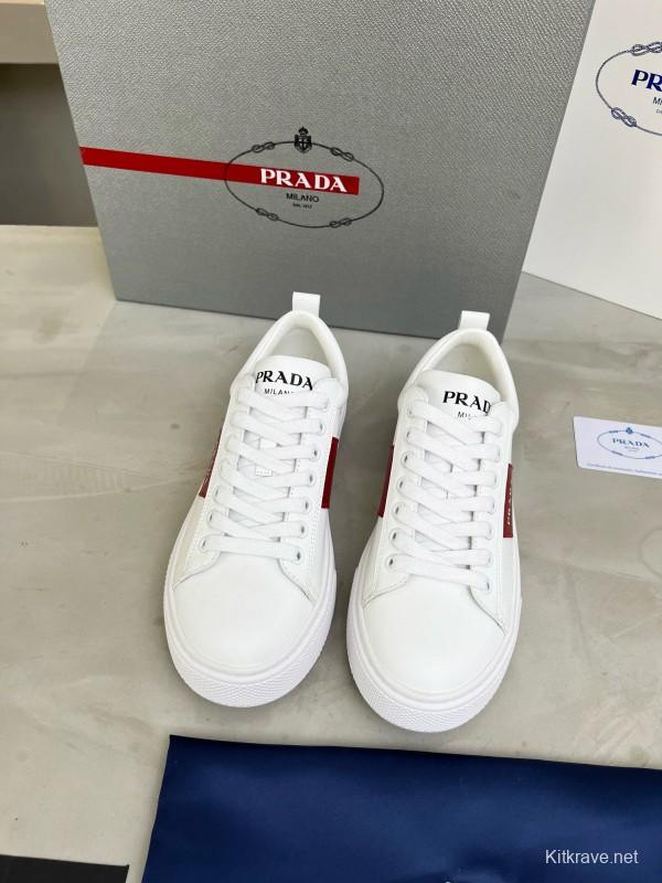 2024 Women Prada White Red Leather Sneakers MJ00310