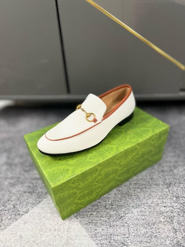 2024 Men Gucci white brown leather loafers MJ00280