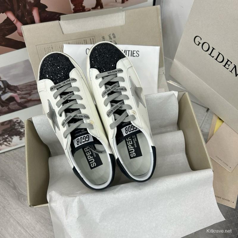2025 Women GGDB White Black Glitter Leather Sneakers