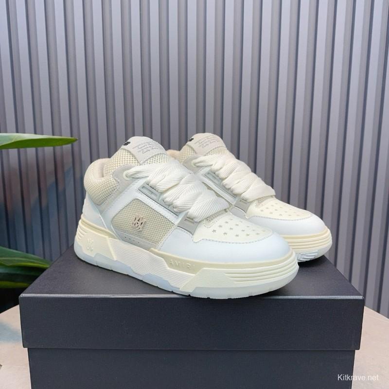 2024 Unisex Amiri White Mesh Leather Sneakers MJ00360