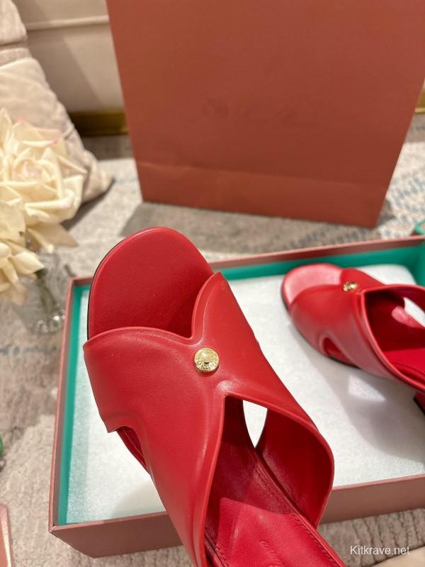 2025 Women Le Parmentier Red Leather Slippers LY00300