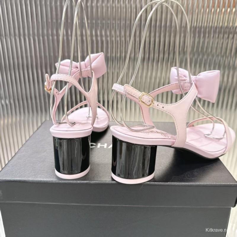 2025 Women Chanel Pink Leather Sandals Bow LY00260