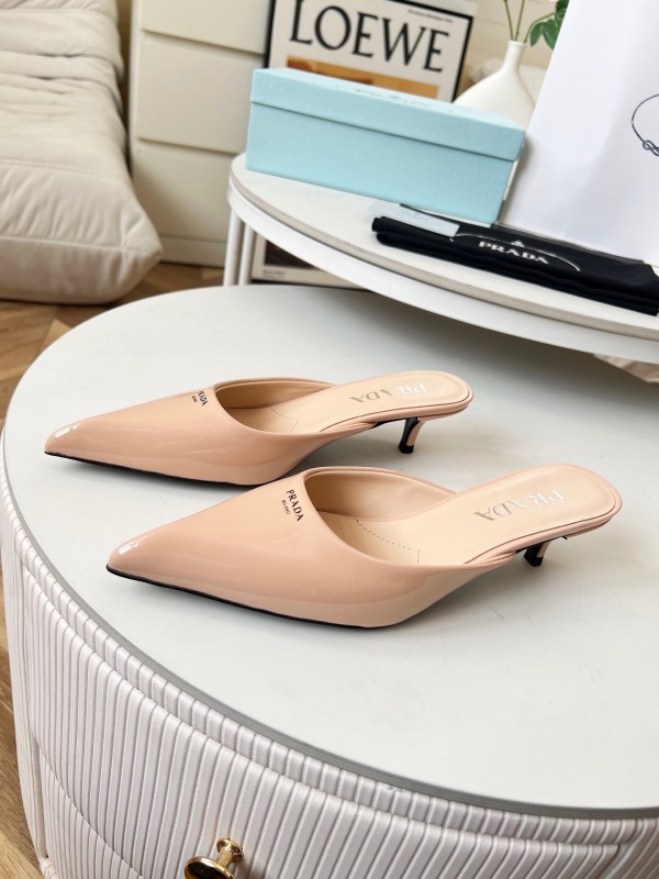 2025 Women Prada Pink Patent Leather High Heel Slip-On LY