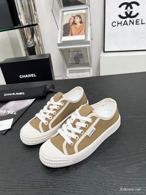 2025 Women Chanel Brown Canvas Sneakers LY00230