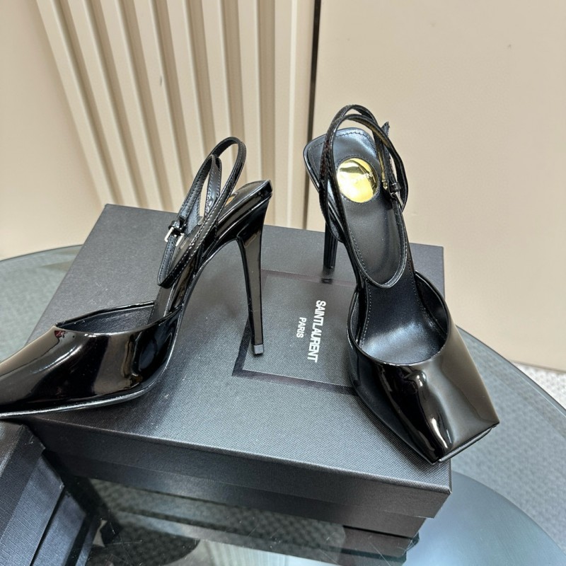 2025 Women Yves Saint Laurent Black Patent Leather Slingback Pumps MJ00280