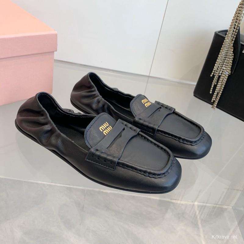 2025 Women Miu Miu Black Leather Loafers