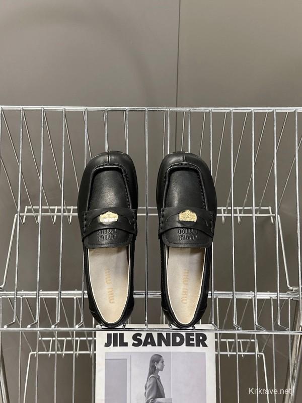 2025 Women Miu Miu Black Leather Loafers