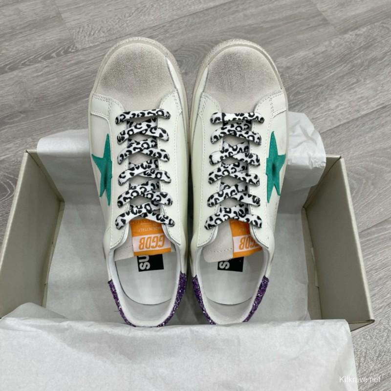 2025 Women GGDB White Green Suede Leather Sneakers