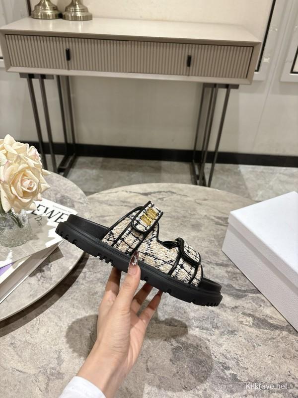2025 Women Dior Black White Fabric Sandals KFY00300