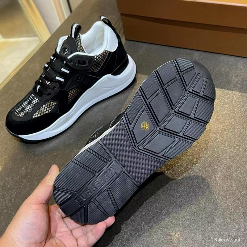 2025 Unisex Burberry Black White Suede Leather Cotton Sneakers Vintage MJ00380