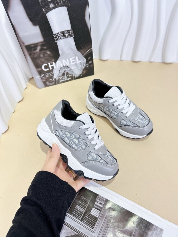 2024 Kids CHANEL Black White Leather Sneakers