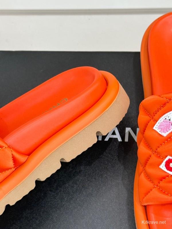 2025 Slippers Chanel Orange Leather Slippers KFY00260