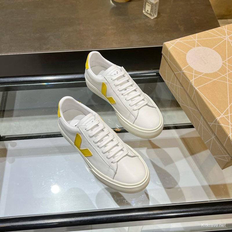 2025 Women VEJA White Yellow Leather Sneakers MJ00240(F)