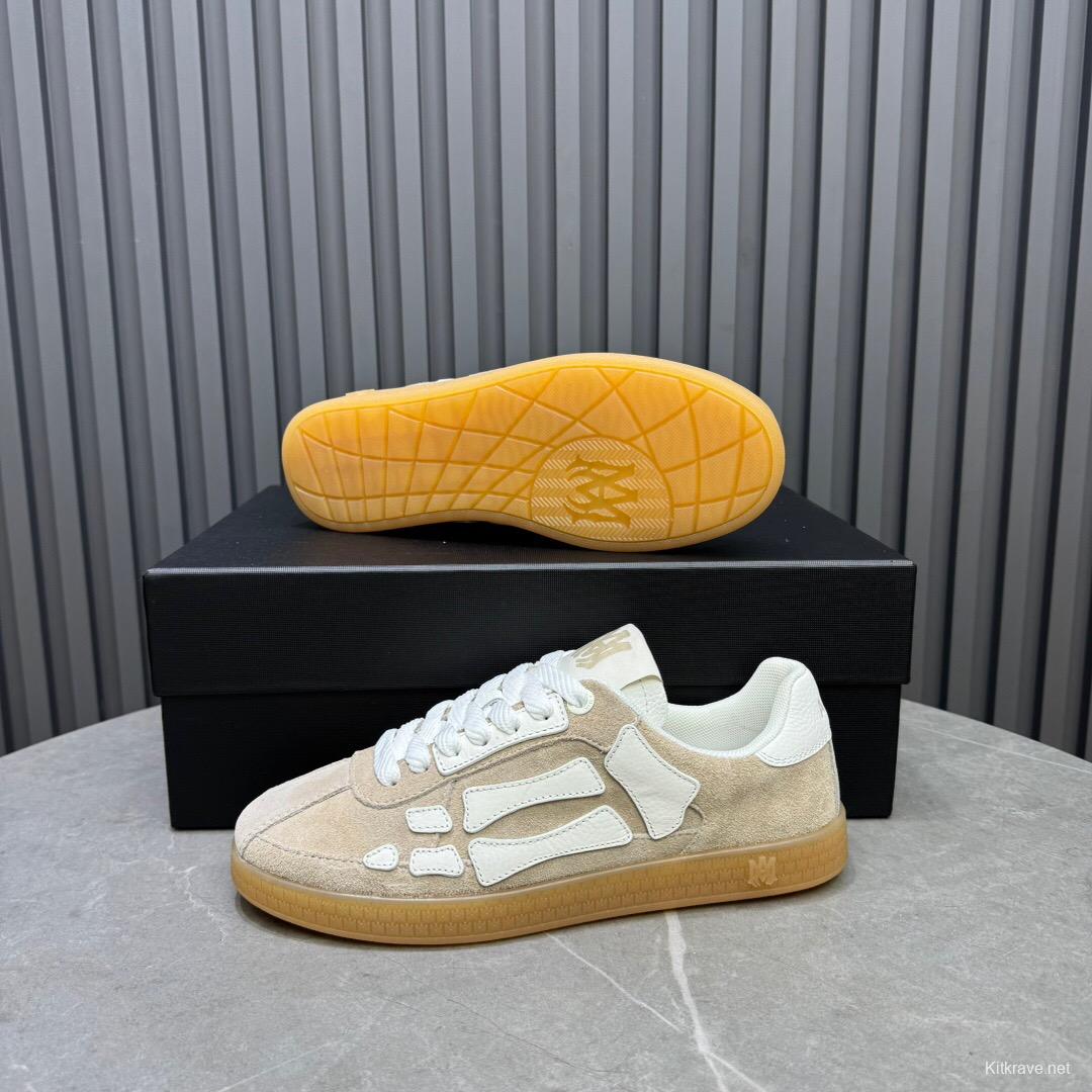 2025 Unisex Amiri Bone White Beige Leather Suede Sneakers LY00280