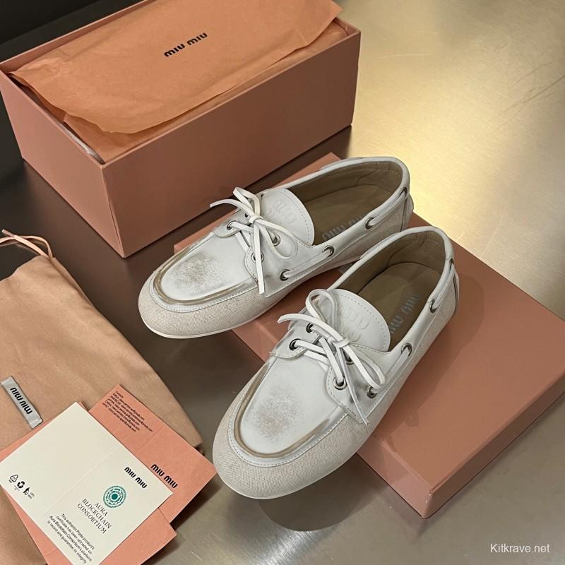 2025 Women Miu Miu White Leather Loafers LY00230
